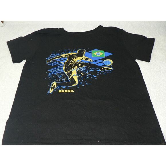 Gen2 Kids National Soccer Apparel Brazil T-Shirt Black/Blue/Yellow X-Large 18/20 - Picture 2 of 4